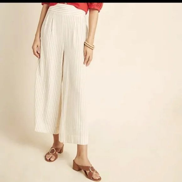 Anthropologie White Striped Wide Leg Pants - Picture 2 of 12